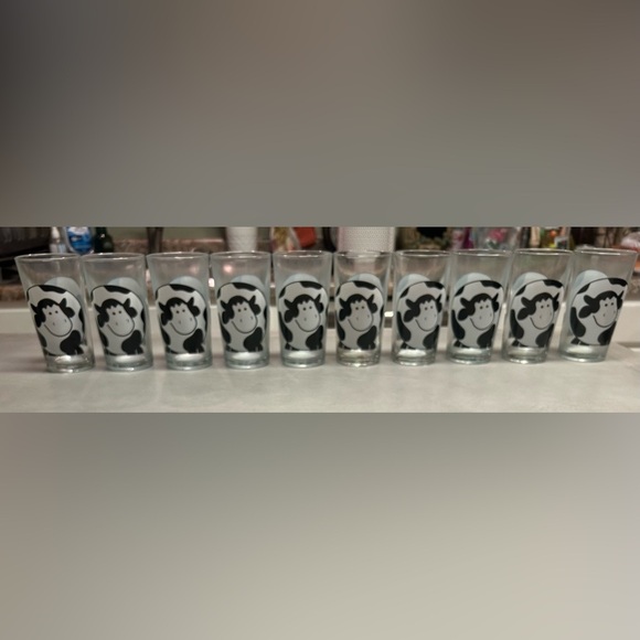 FIRNA COW BLACK AND WHITE ROTUND DRINKING GLASSES TUMBLERS LOT OF 10 - Picture 10 of 16